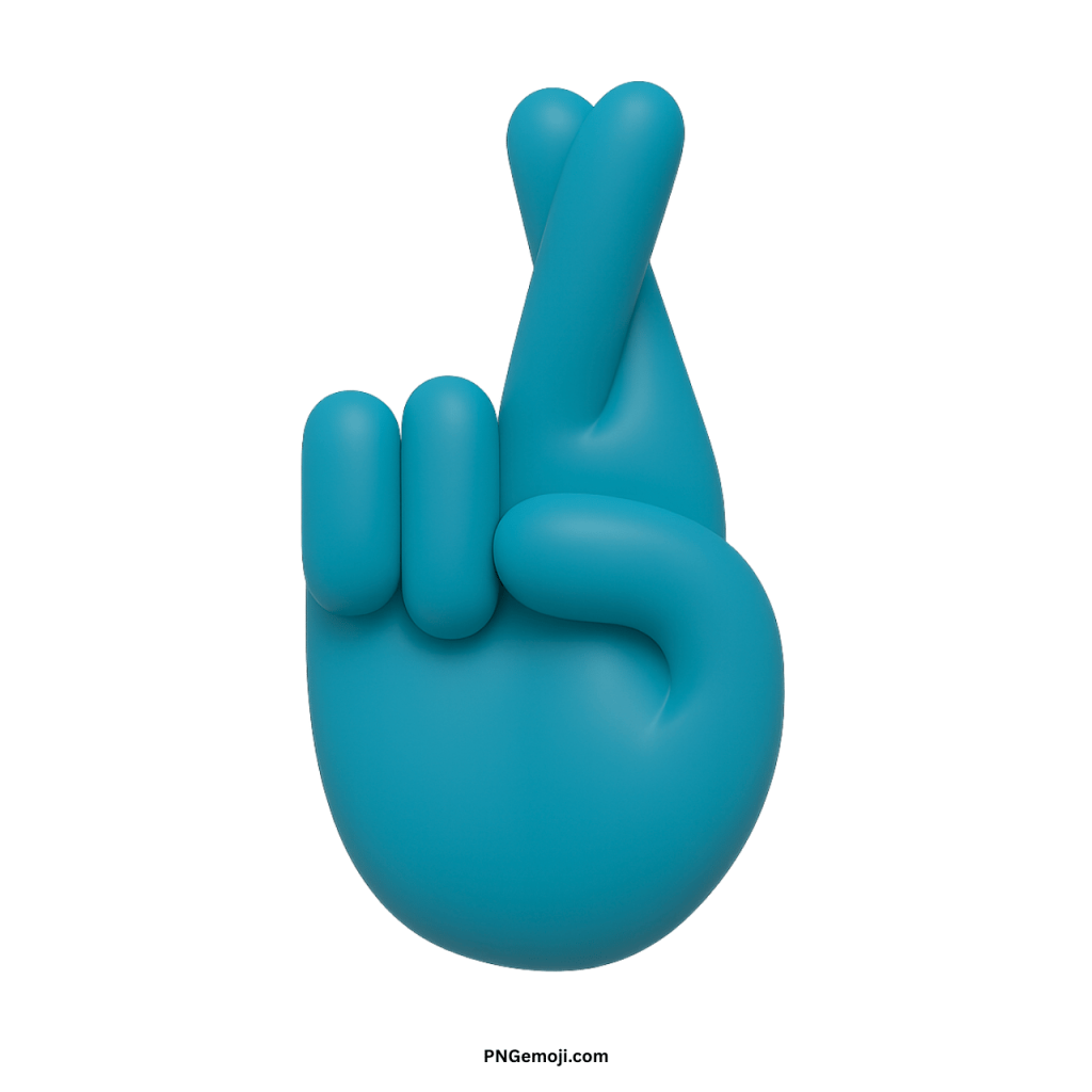 Teal crossed fingers emoji hand symbol representing hope, luck, optimism, encouragement, and positivity
