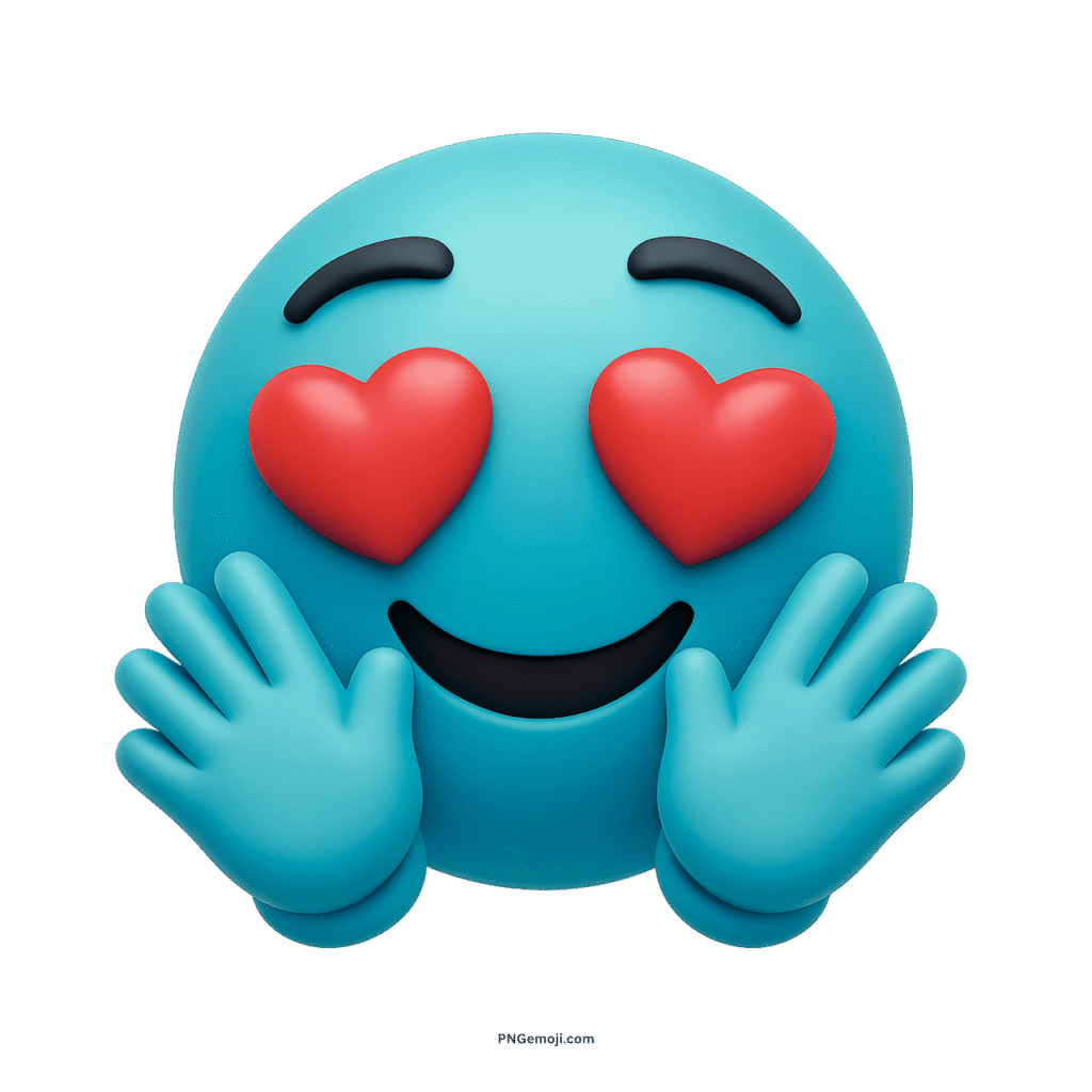 Teal hugging face emoji with heart eyes expressing affection, happiness, positivity, and admiration