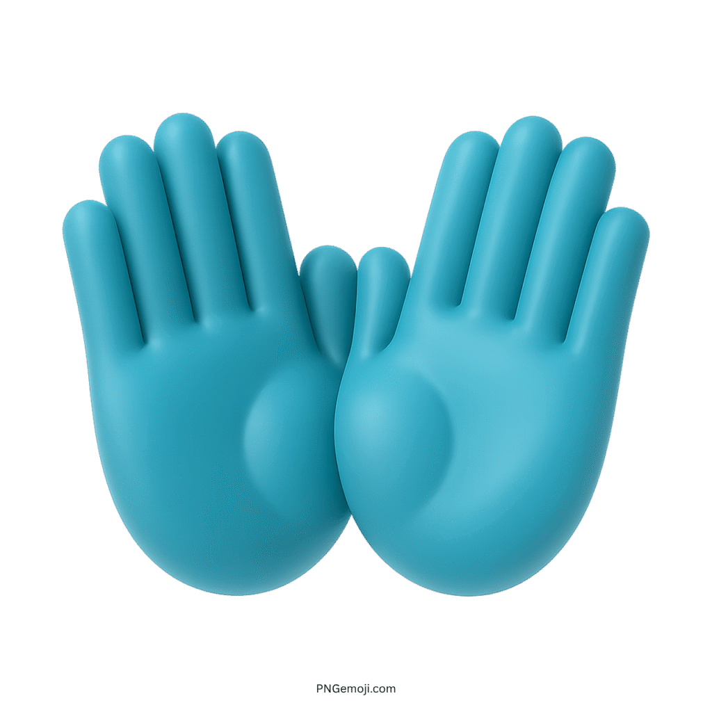 Teal open hands emoji showing calm supportive welcoming helpful gesture symbol