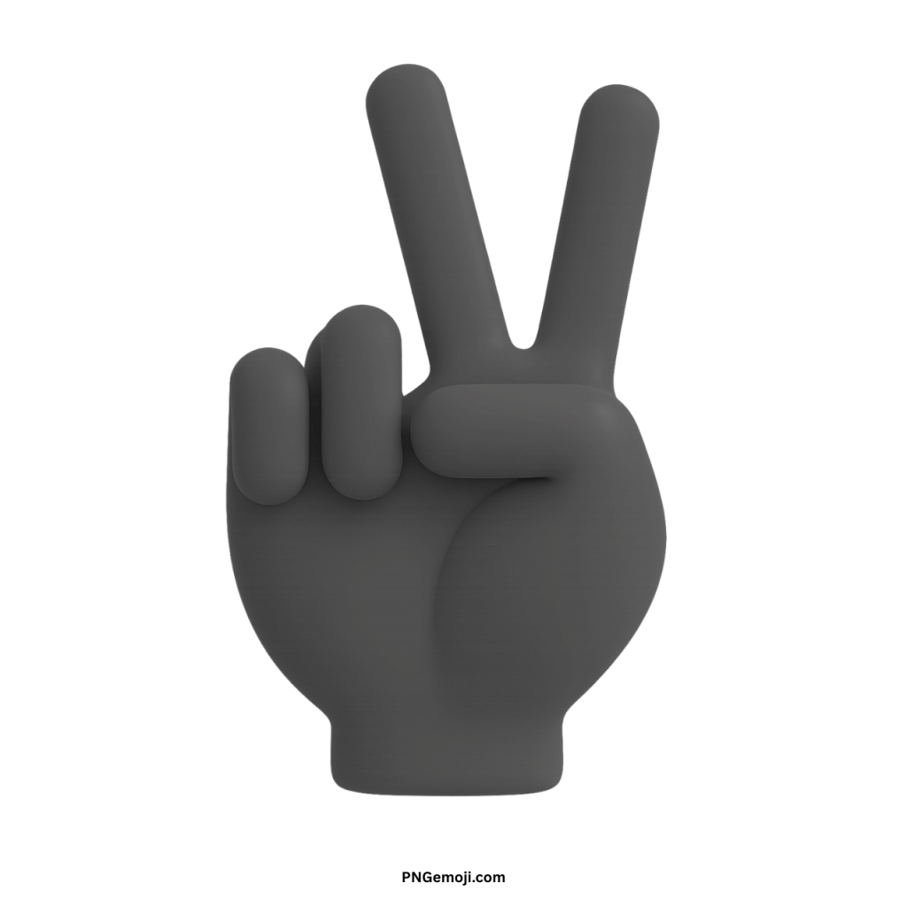 Black 3D victory hand emoji showing peace sign gesture in modern digital design
