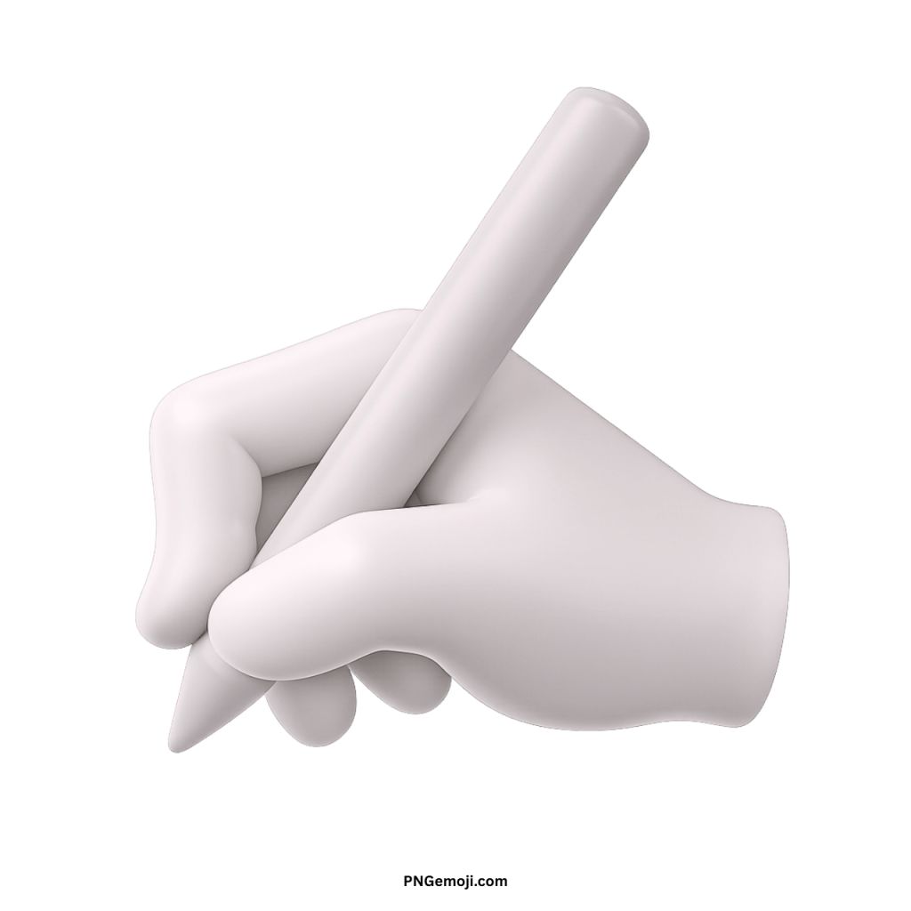 White 3D hand writing emoji holding pen digital drawing communication icon isolated