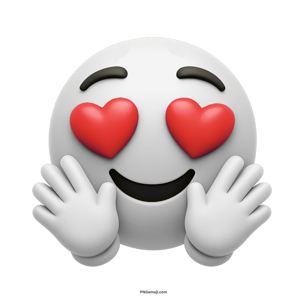White hugging face emoji with red heart eyes showing love, happiness, and affection
