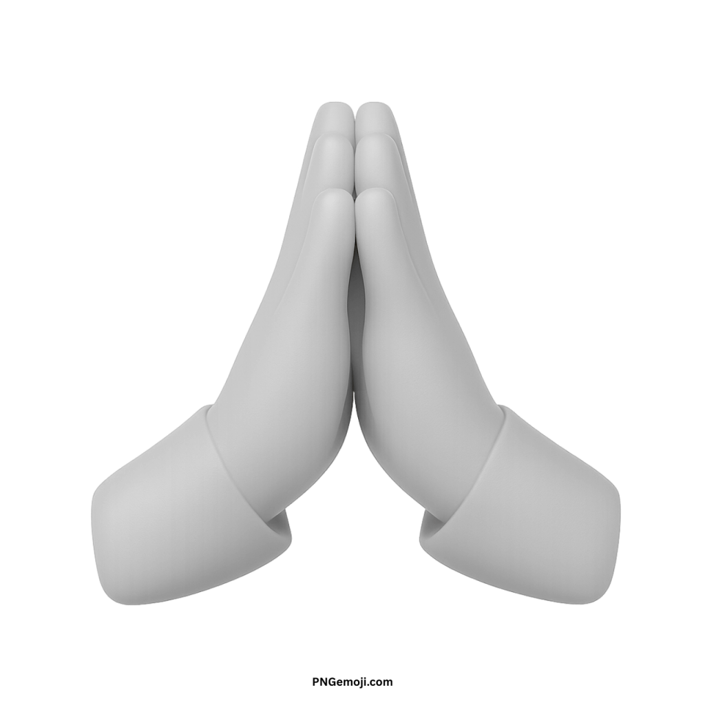 White namaste hand emoji symbol representing prayer, respect, gratitude, greeting, or spiritual connection