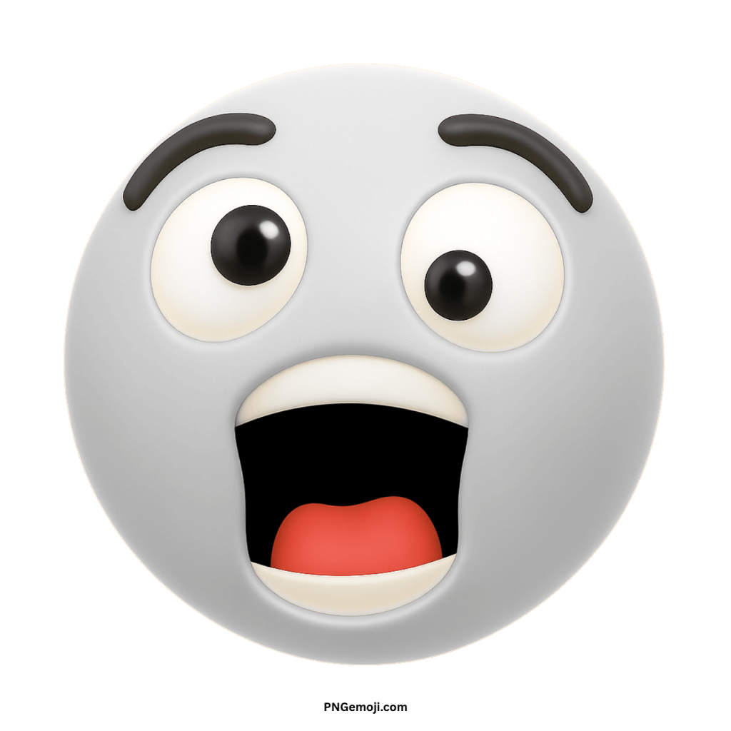 White shocked emoji animation with open mouth and wide eyes showing surprise reaction