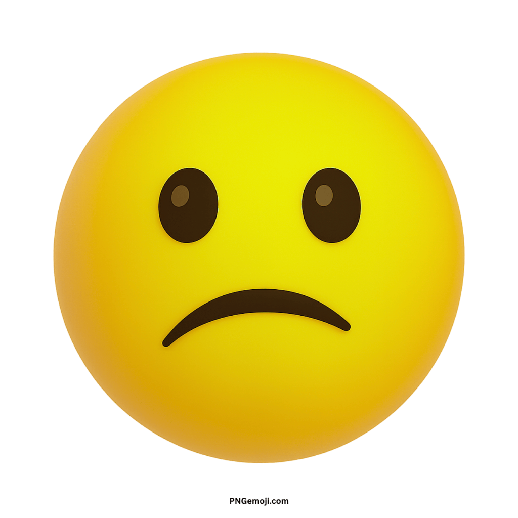 Yellow confused sad face emoji with downward curved mouth showing unhappiness and confusion