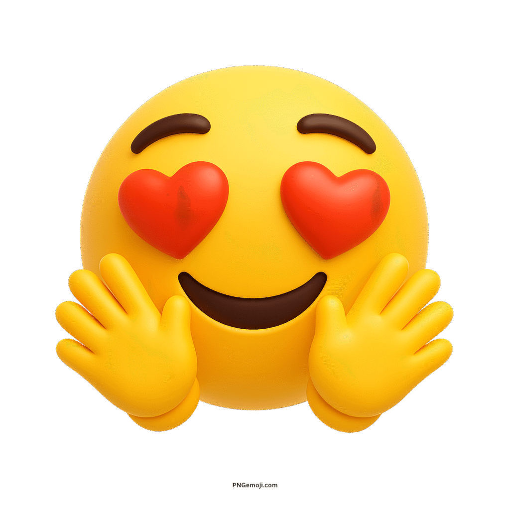 Yellow hugging face emoji with red heart eyes showing happiness, affection, and love