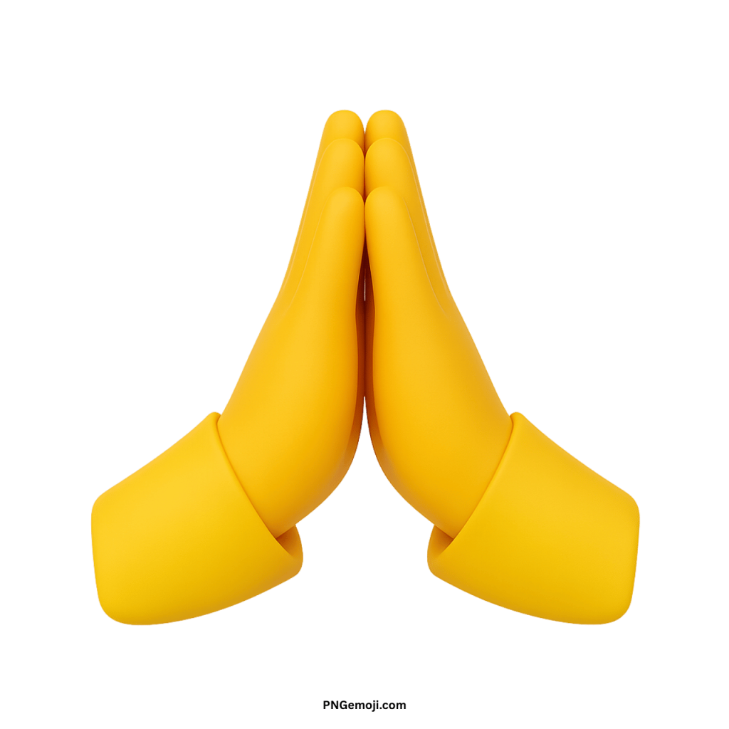 Yellow namaste hand emoji symbol representing prayer, gratitude, greeting, respect, or spiritual connection