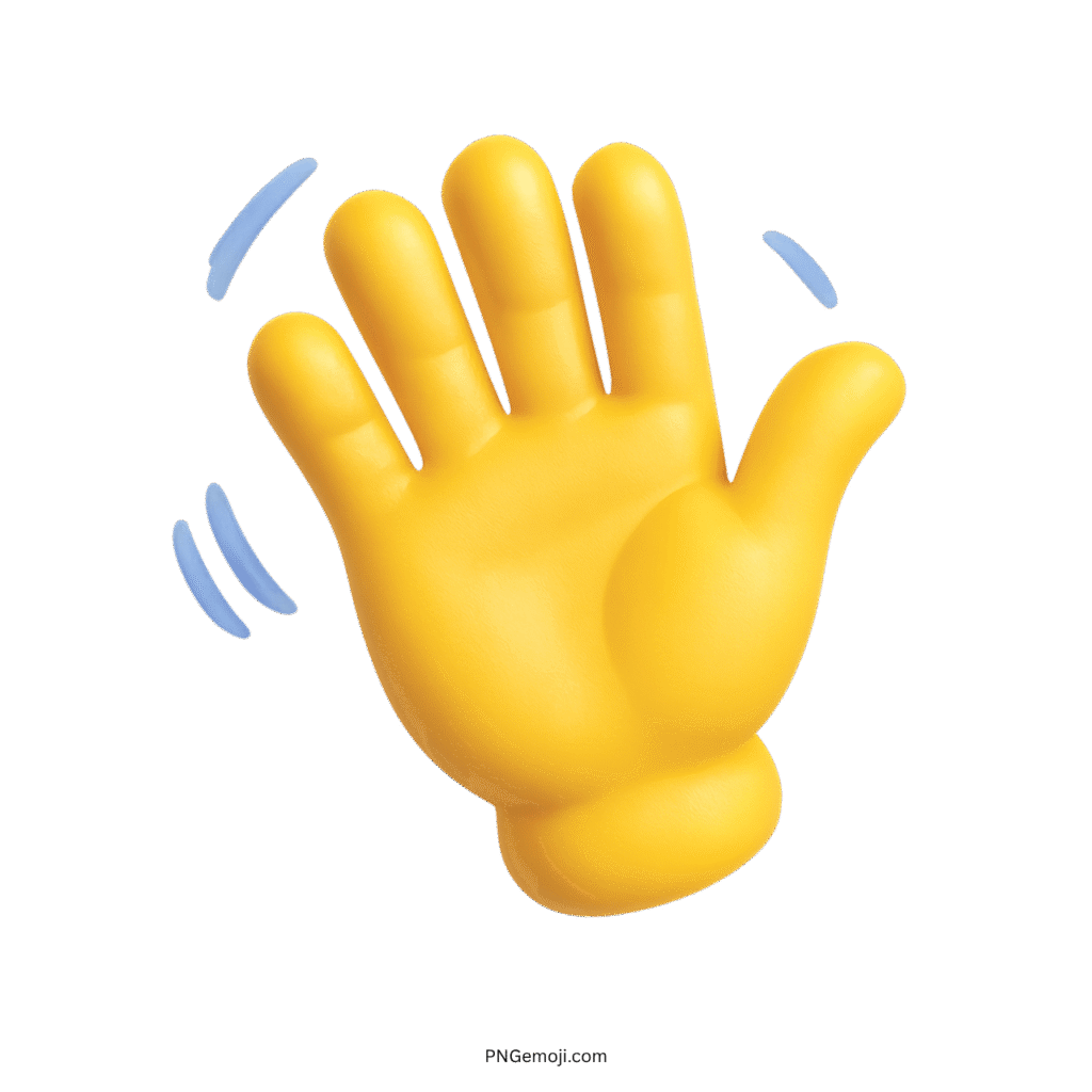 Yellow waving hand emoji in 3D style with motion lines