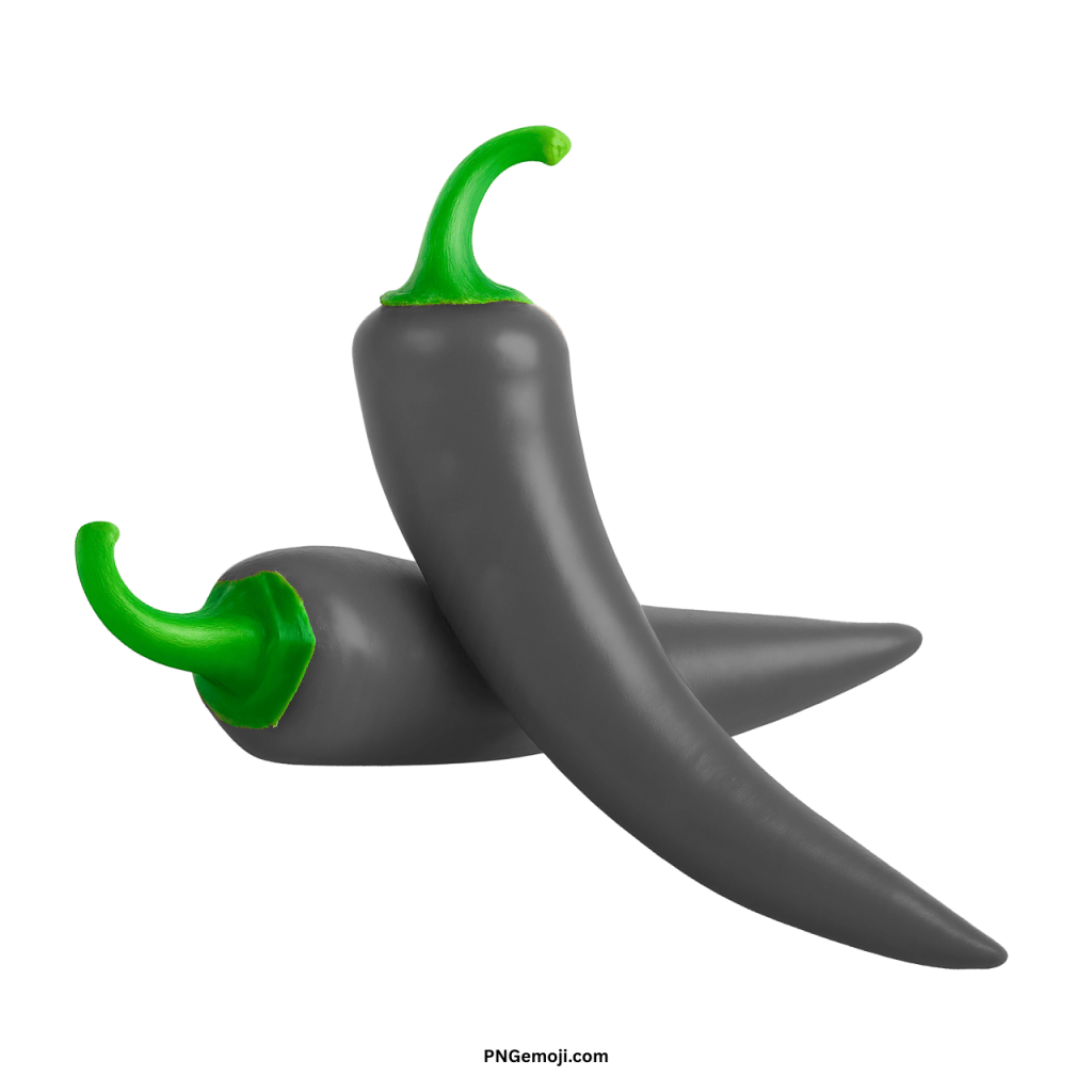 Black chili pepper PNG with green stem isolated on transparent background in high resolution