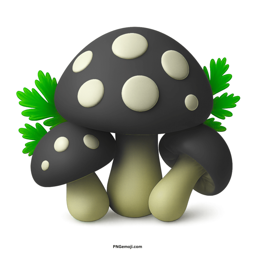 Black mushroom PNG with white spots 3D cartoon emoji transparent background