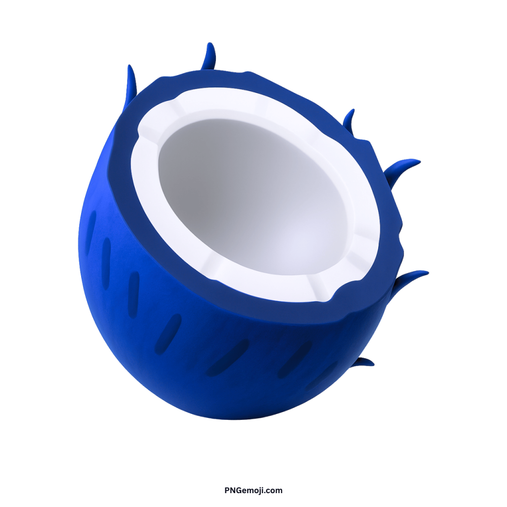 Blue coconut emoji PNG with white inner shell tropical fruit digital illustration icon
