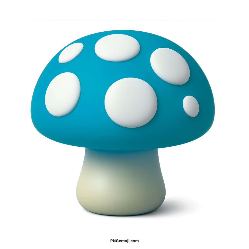 3D blue mushroom emoji with white spots cartoon style transparent PNG icon
