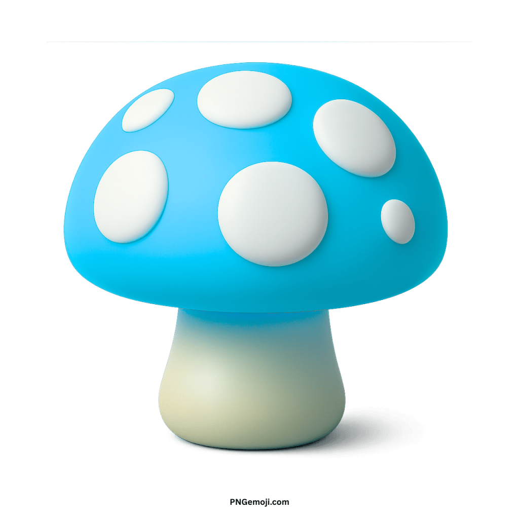 Blue mushroom emoji with white circular spots modern 3D icon for chats and social media