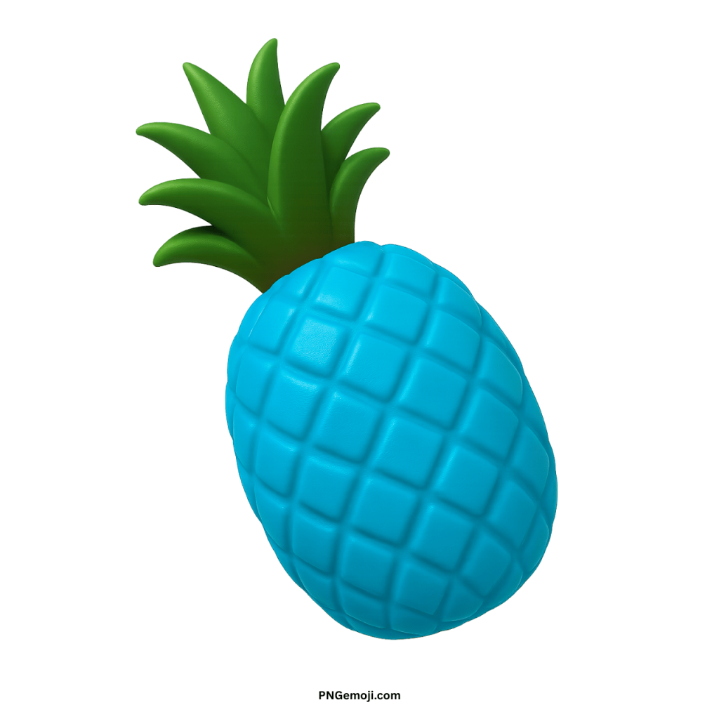 3D blue pineapple emoji fruit with green leafy crown on transparent background