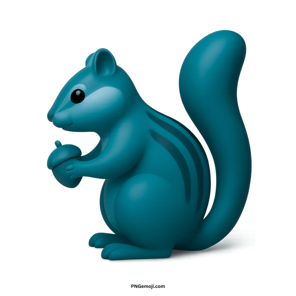 A sophisticated dark cyan 3D chipmunk emoji holding an acorn, with darker stripes, on a black background.