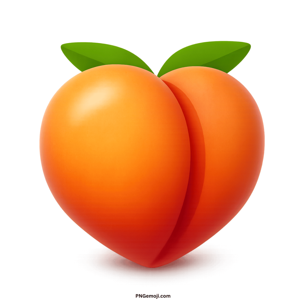 Classic peach emoji icon with green leaves, symbolizing social media, summer, and digital messaging.