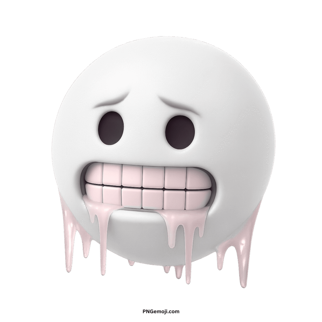  White cold face emoji shivering with chattering teeth and pink icicles, representing extreme cold.