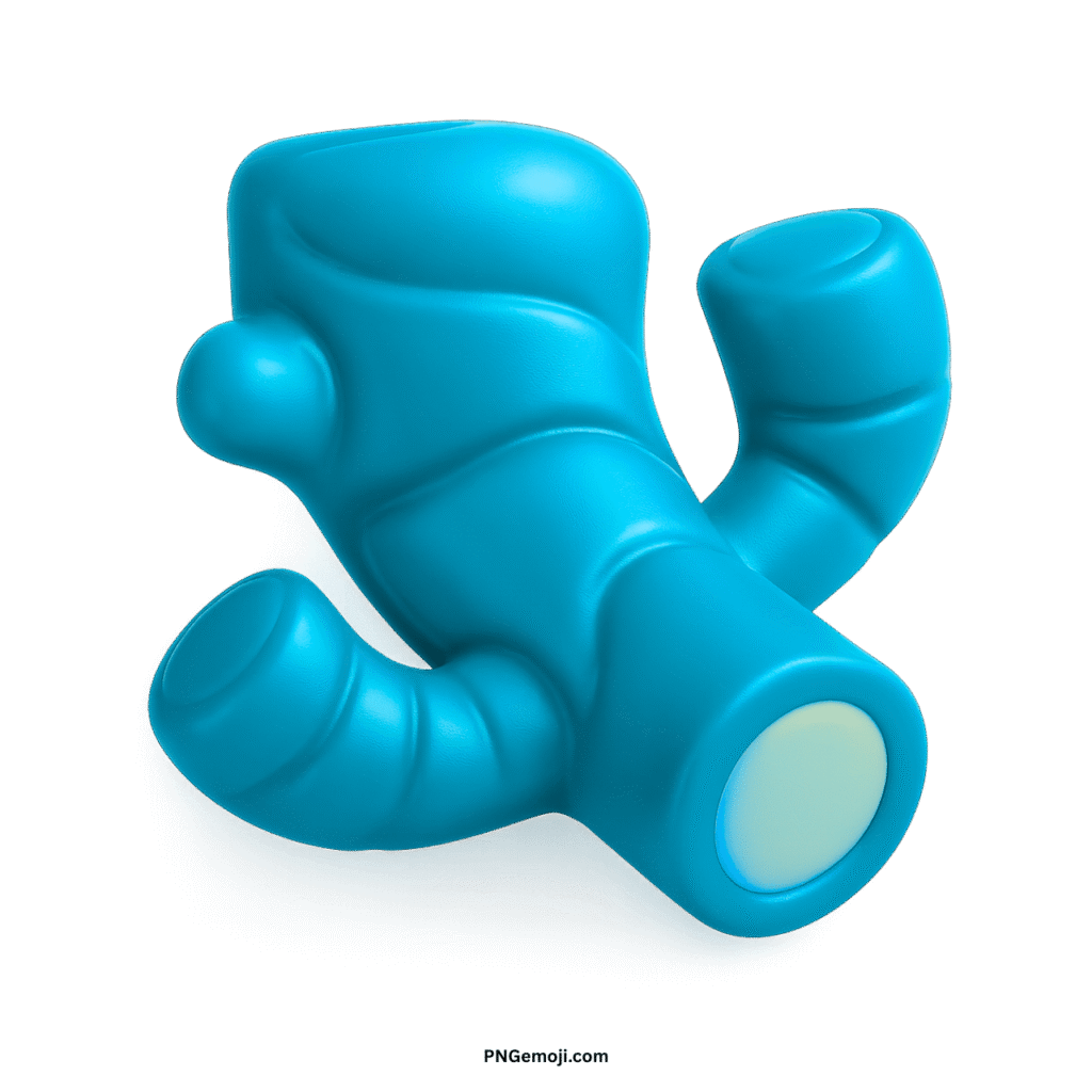  3D rendered cyan ginger root emoji with a smooth, stylized texture and glowing tip.

