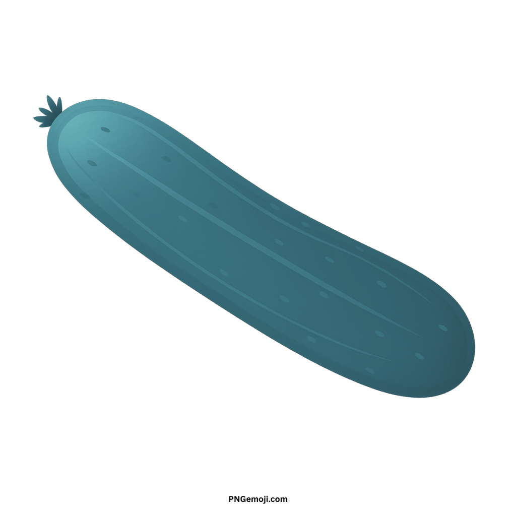 Dark teal cucumber emoji clipart, sophisticated cartoon illustration of a fresh vegetable