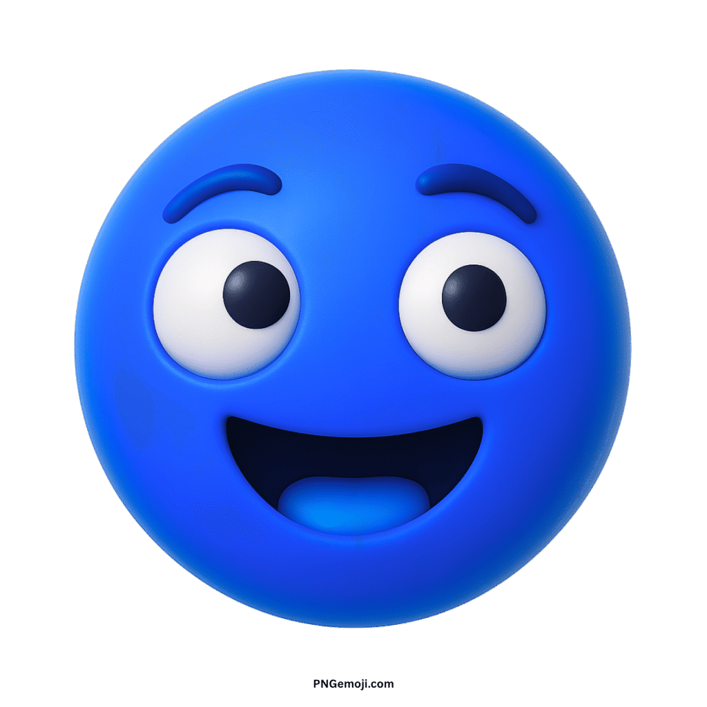  Derpy blue smiley face emoji with wide, misaligned eyes and open mouth.