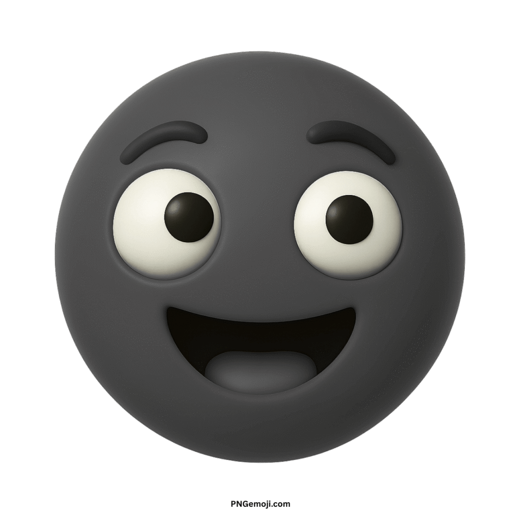 Derpy gray smiley face emoji with wide, misaligned eyes and open mouth.