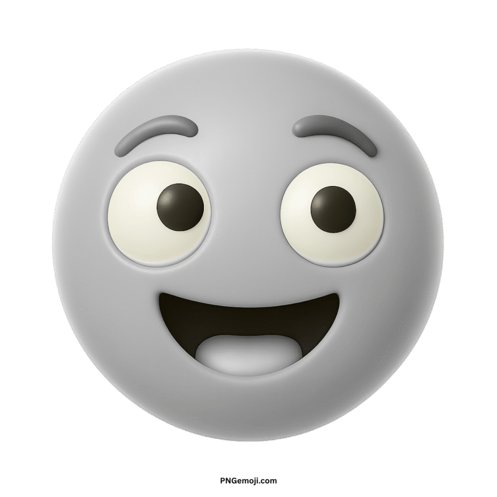 Derpy smiley face emoji with wide eyes and happy cartoon expression in 3D style.