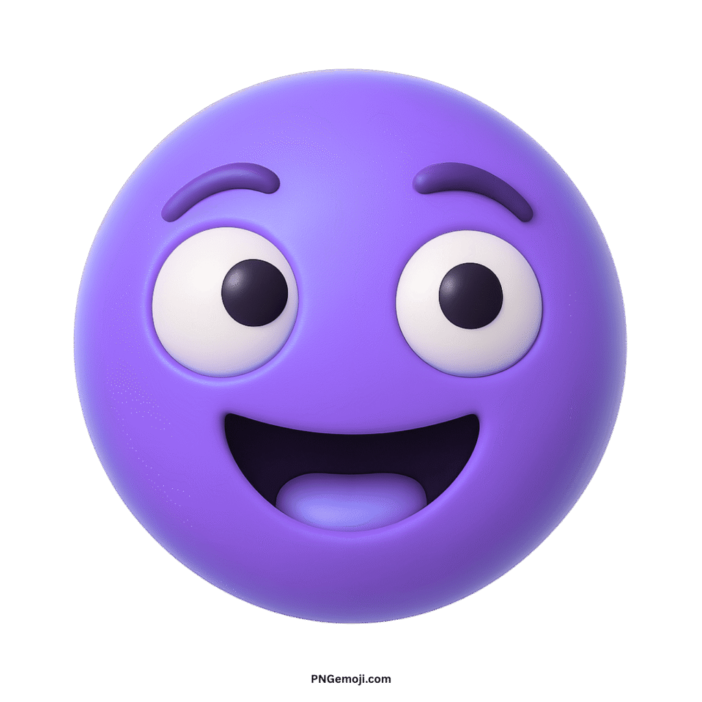 Purple derpy smiley face emoji with wide eyes and funny open mouth expression