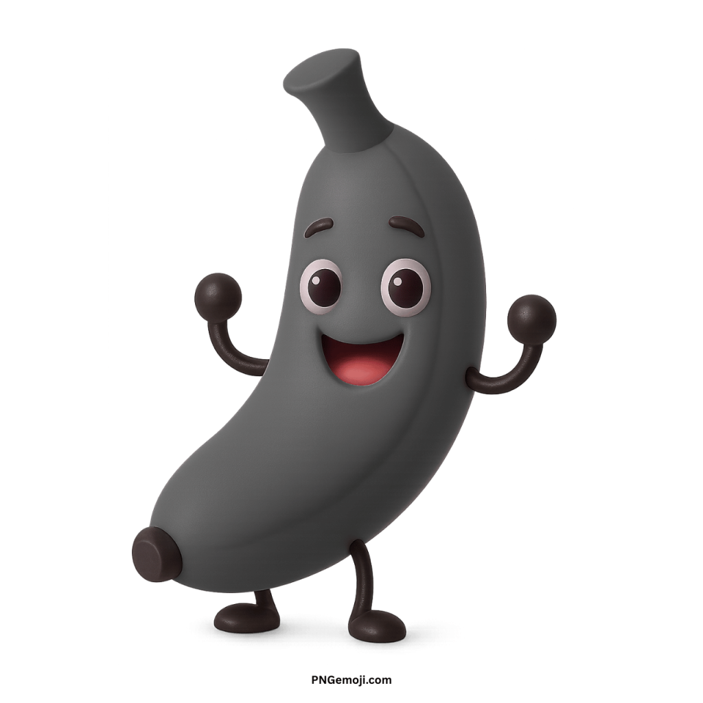 Funny smiling banana emoji cartoon character with cute happy face and cheerful expression