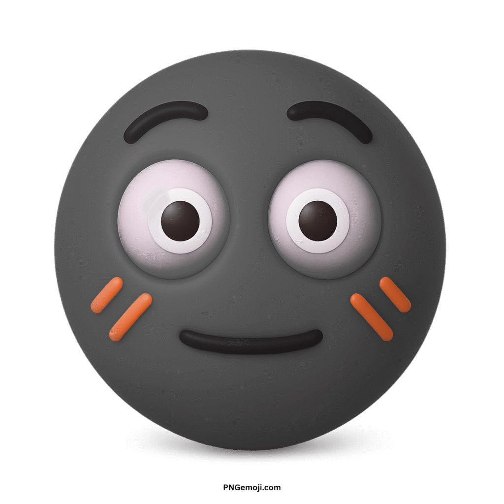  Gray flushed 3D emoji with wide eyes, slight smile, and orange cheek marks.