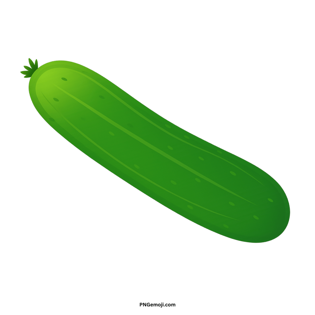 Green cucumber emoji clipart, classic cartoon illustration of a fresh healthy vegetable.