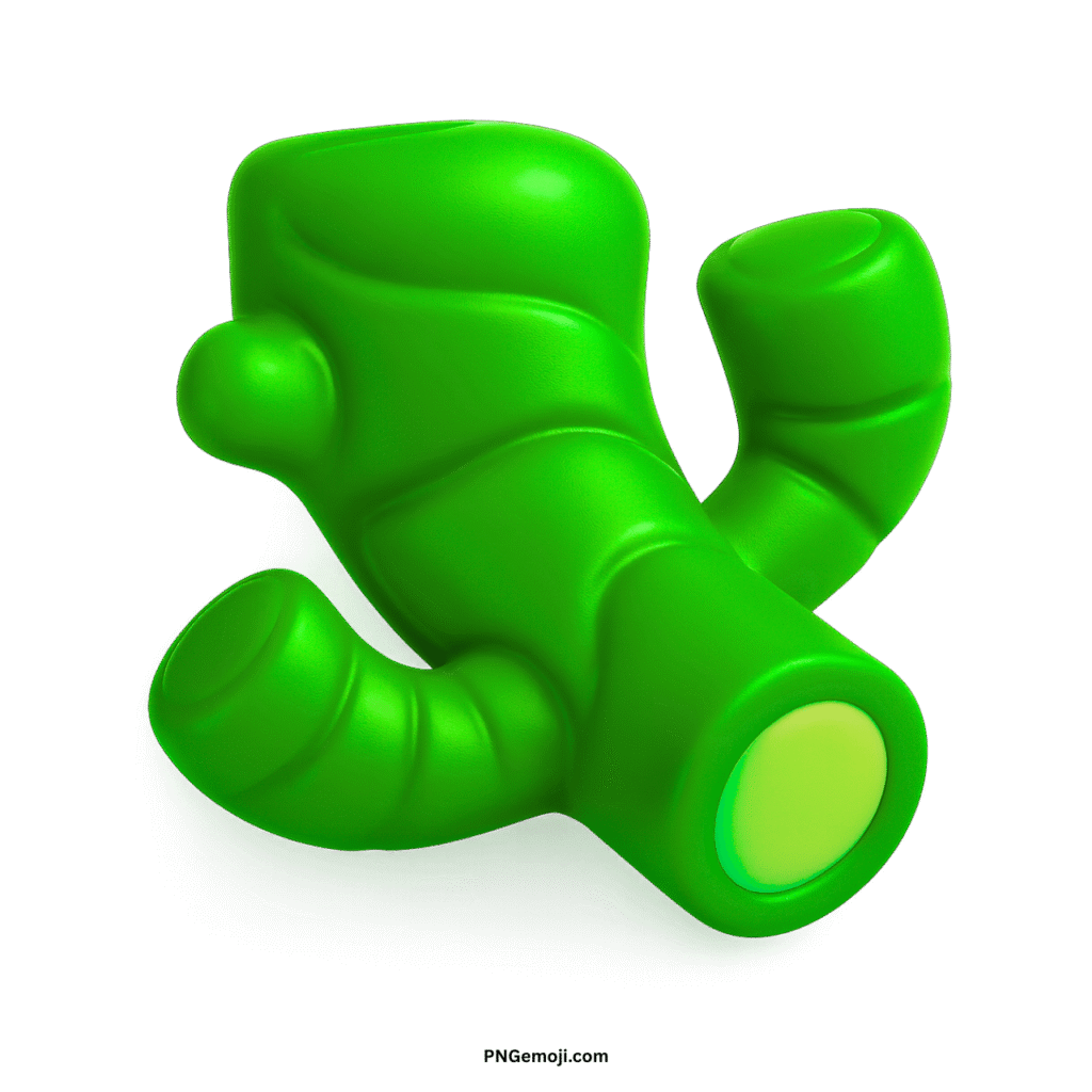 3D rendered luminous green ginger root emoji with a glowing, stylized tip.