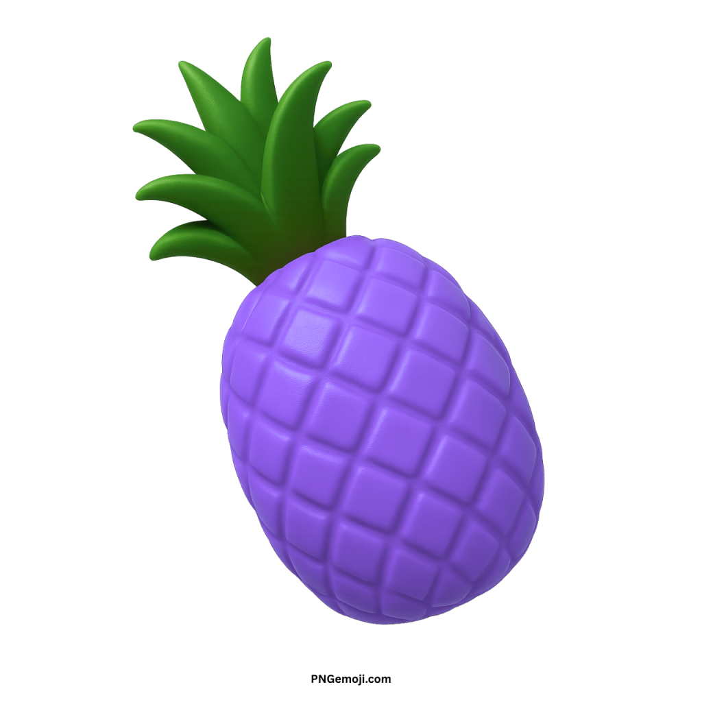 3D lavender purple pineapple emoji with green leaves on transparent background