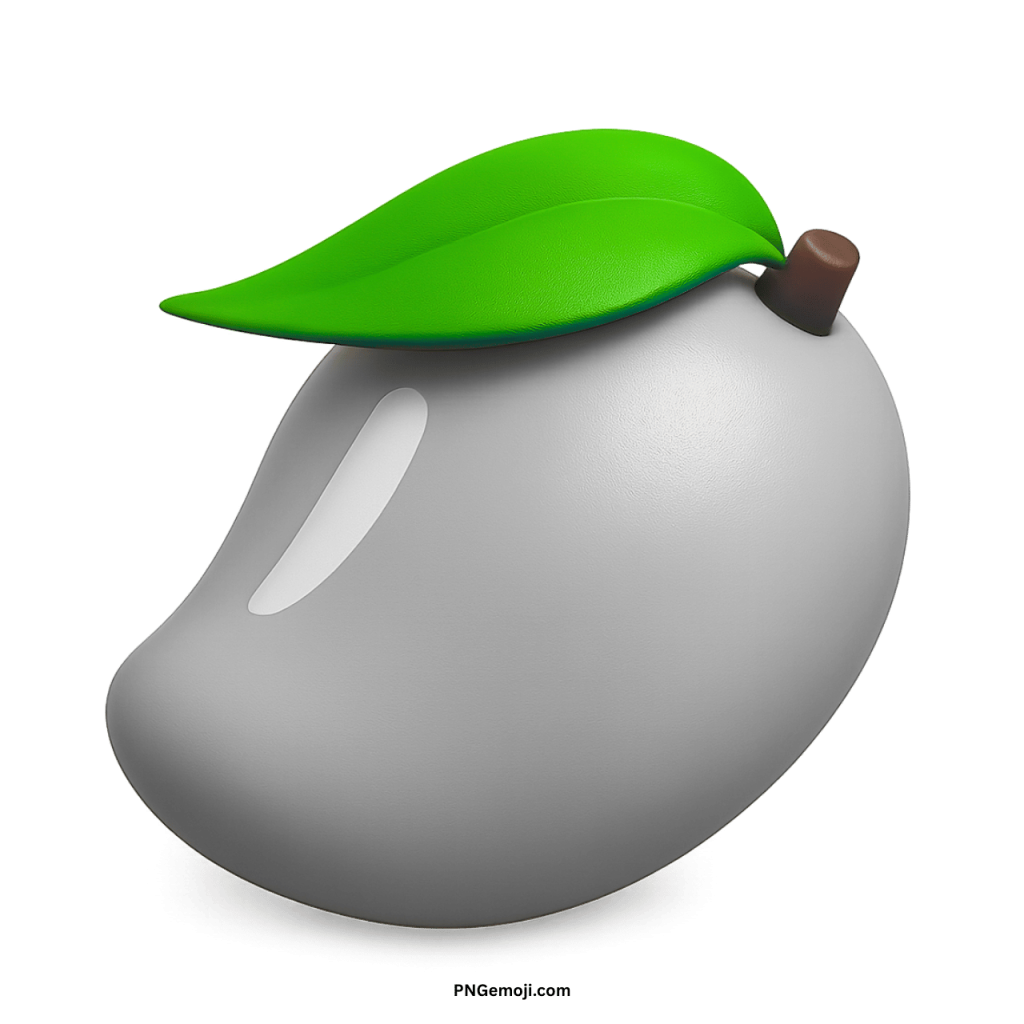 Mango emoji digital fruit icon with green leaf and glossy 3D design