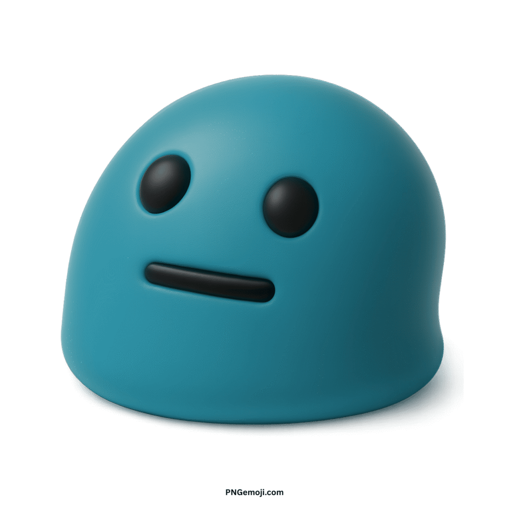  Dark cyan blob-like neutral face emoji with black features on a dark background.