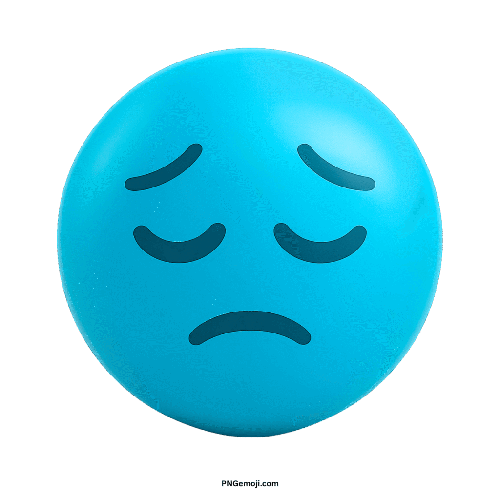 Pensive light blue emoji with closed eyes and a down-turned mouth, conveying sadness or deep thought.