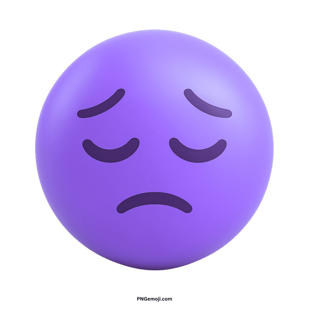 Pensive purple emoji with closed eyes and a down-turned mouth, conveying sadness or deep thought.
