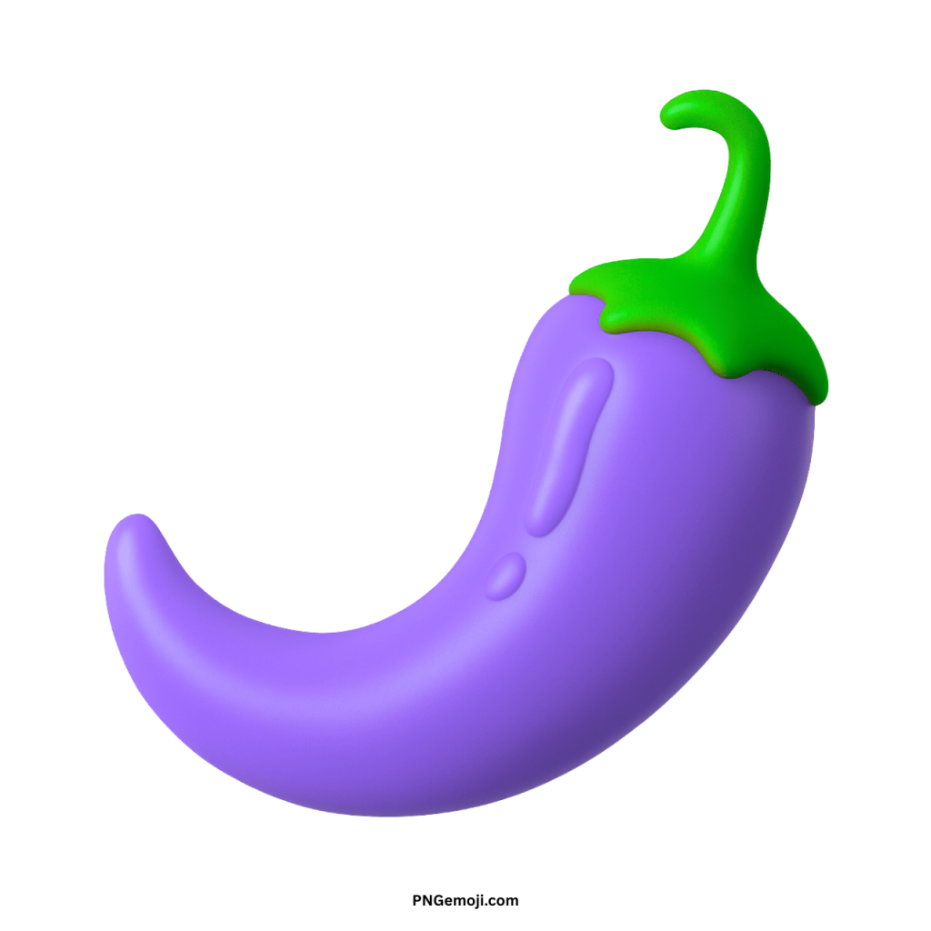3D purple hot pepper emoji with green stem isolated transparent PNG illustration