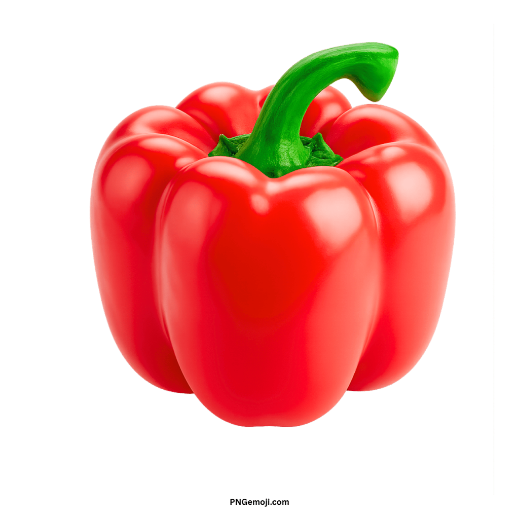 Fresh red bell pepper PNG with green stem isolated on transparent background for food graphics