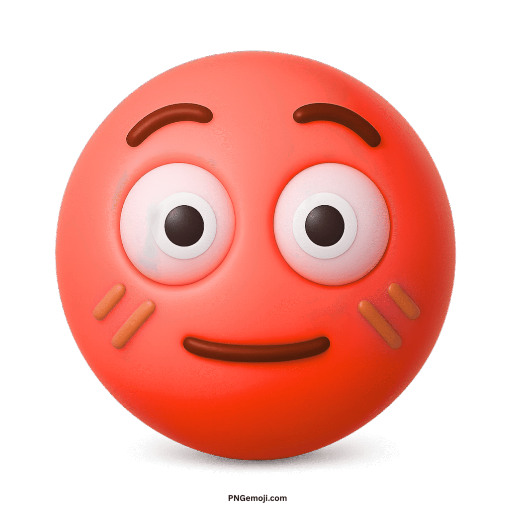 Red flushed 3D emoji with wide eyes, slight smile, and orange cheek marks.