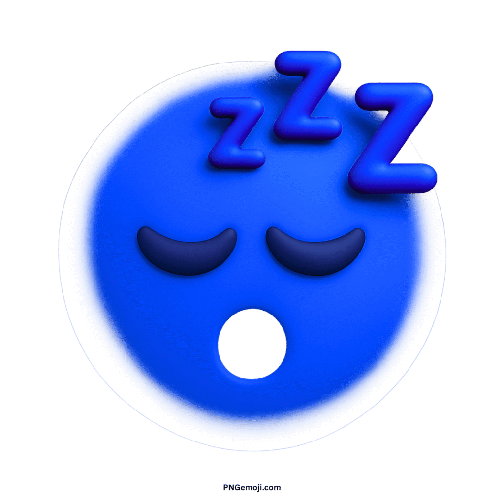 A vibrant 3D blue sleepy face emoji with "Zzz" on a black background.