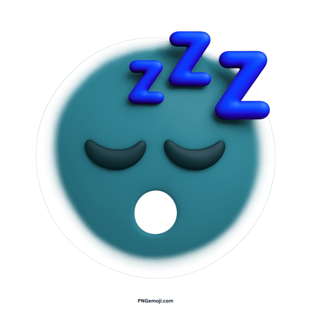 A serene 3D dark cyan sleepy face emoji with blue Zzz, on a black background.