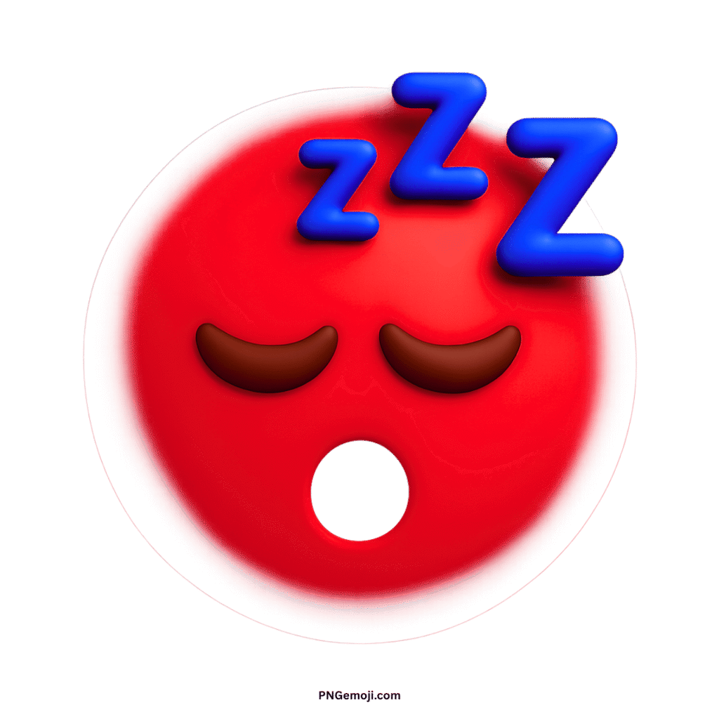 A bold 3D red sleepy face emoji with blue Zzz, on a black background.
