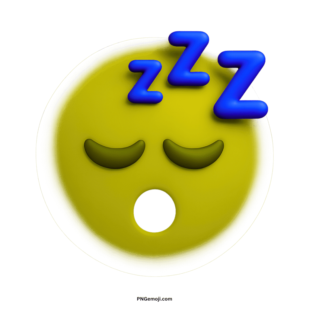 A 3D yellow sleepy face emoji with blue Zzz, isolated on a black background.