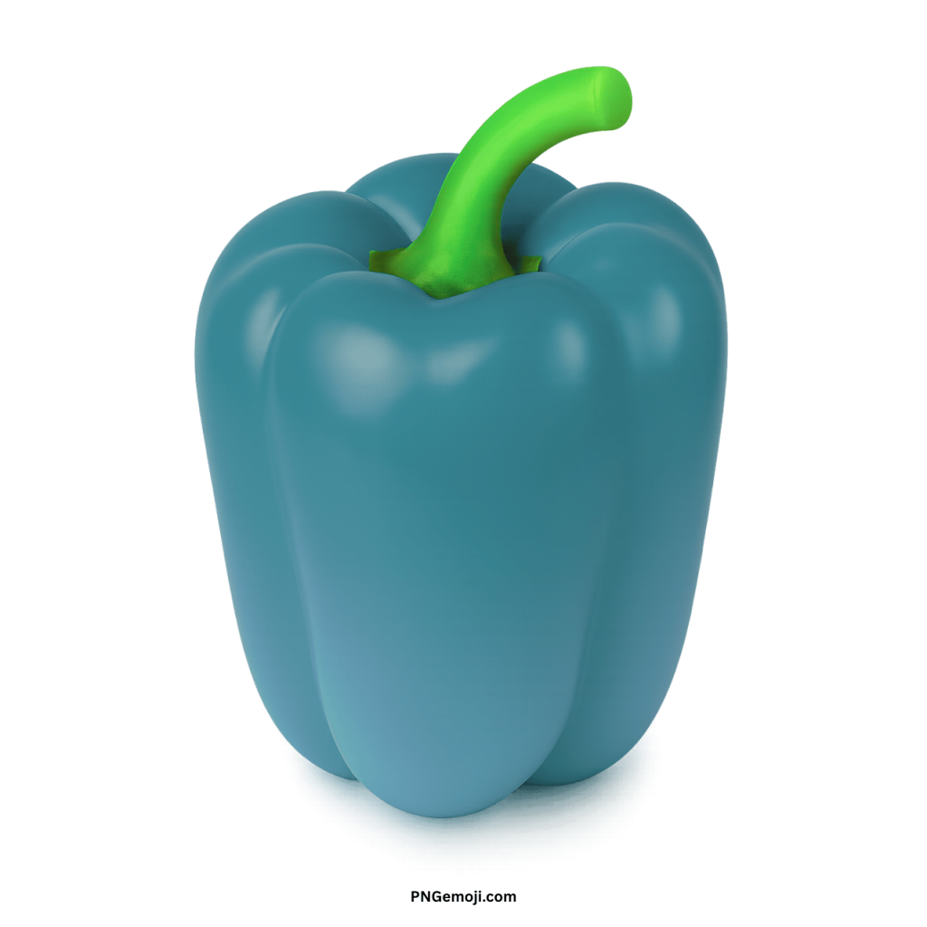 Teal blue bell pepper emoji vegetable icon with green stem on transparent background