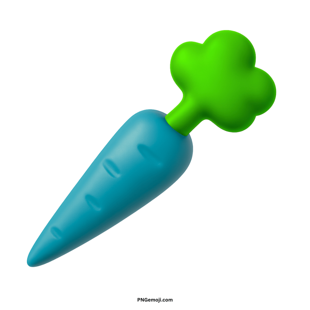 3D teal carrot emoji with green leaves, unique colorful vegetable design for creativity