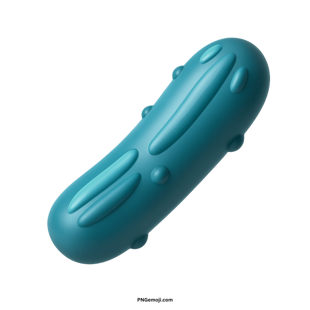 3D teal cucumber emoji icon, stylized blue-green pickle, cool and modern food graphic symbol.