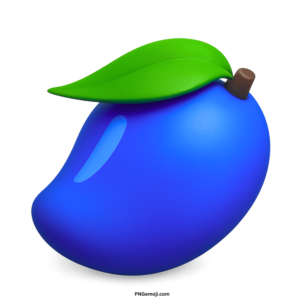 High-quality blue mango emoji with green leaf and stem in 3D illustration style