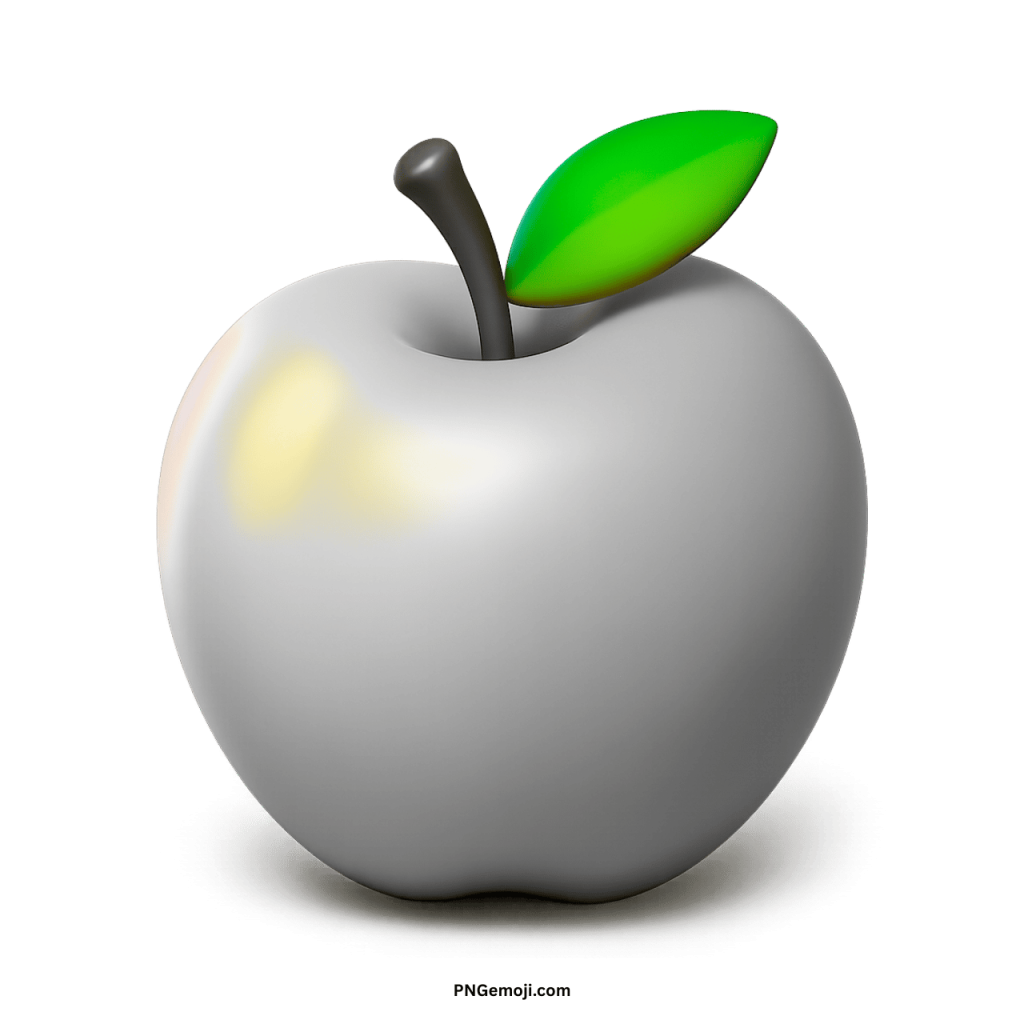  A glossy 3D white apple emoji with a bright green leaf and a dark stem on a black background.