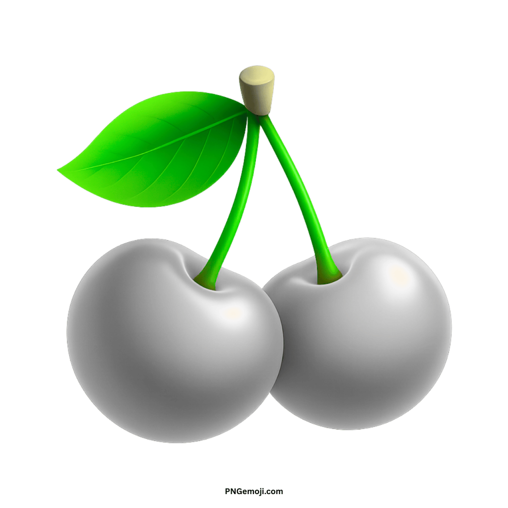 Two glossy white cherries emoji with a bright green leaf and stems.