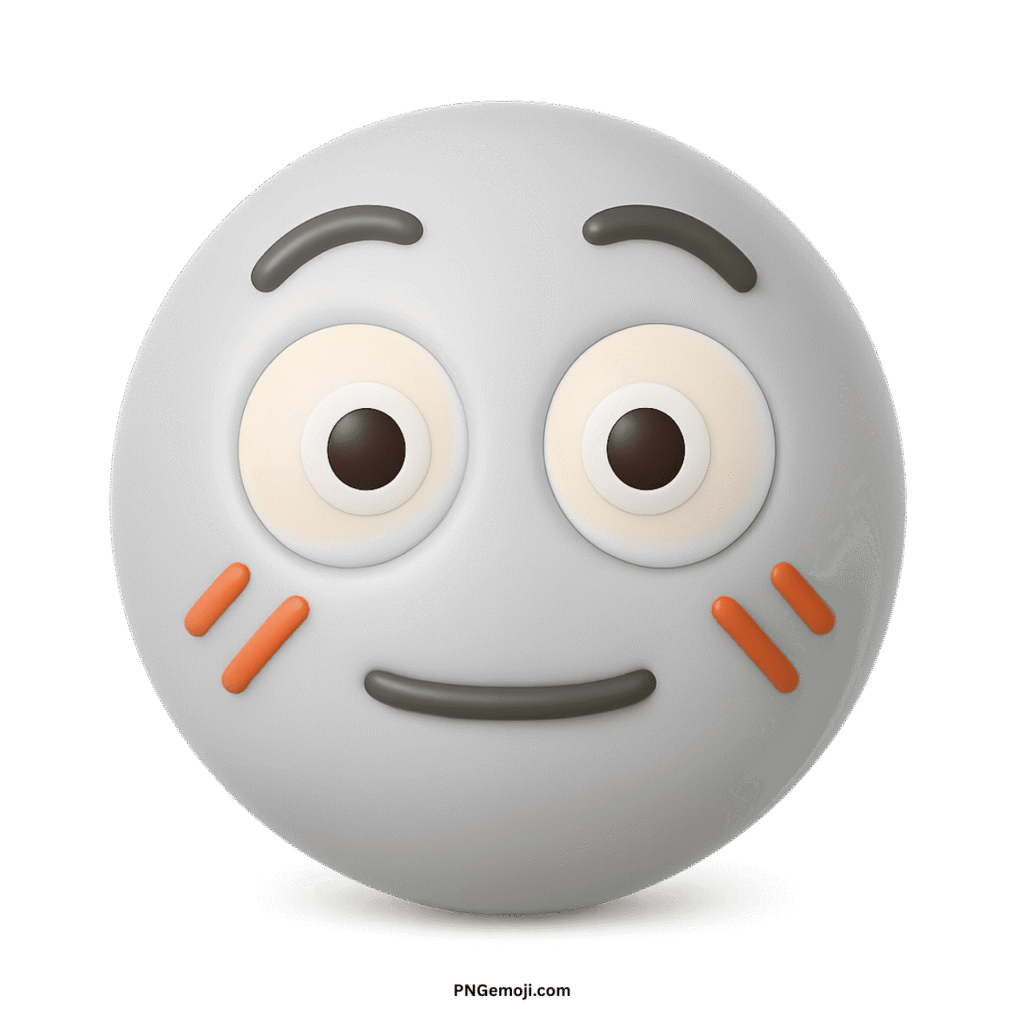  White flushed 3D emoji with wide eyes, slight smile, and orange cheek marks.